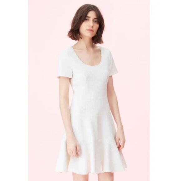 Rebecca Taylor White Knit Piqué A-Line Flutter Hem Dress Various Sizes NWT - Picture 1 of 12